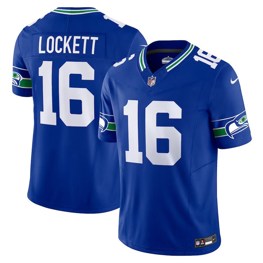 Men Seattle Seahawks 16 Tyler Lockett Nike Royal Throwback Vapor F.U.S.E. Limited NFL Jersey